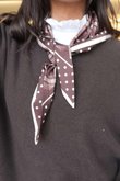 Plaid & Polka Border Triangle Silk Neckerchief Brown